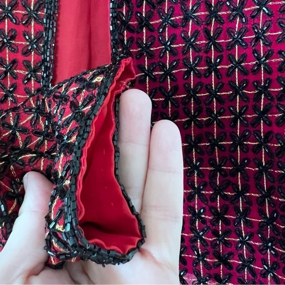 EUC Vintage Sténay 100% Silk Beaded Jacket in Red and Black size M - Picture 8 of 14